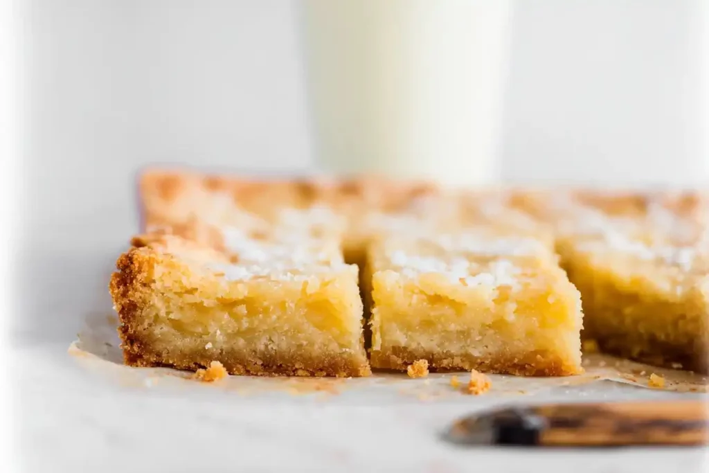 Delicious ooey gooey butter bars served on a plate