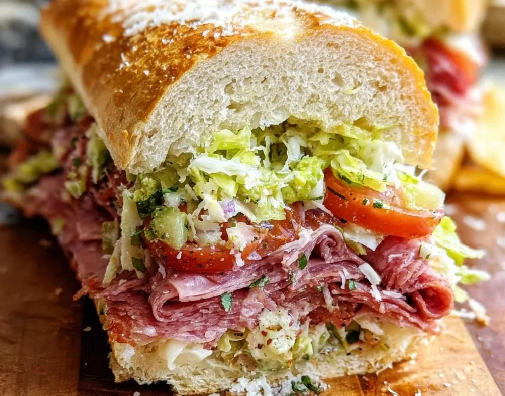 Italian Grinder Salad Sandwich with fresh ingredients and toppings