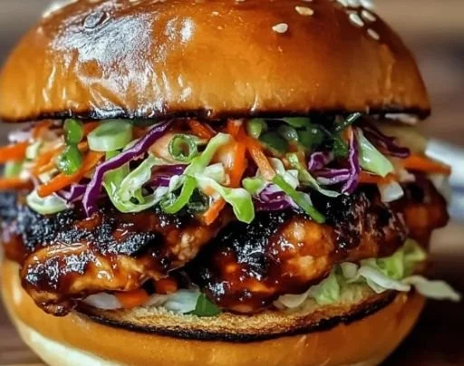 Korean BBQ Chicken Sandwich with savory toppings and fresh ingredients