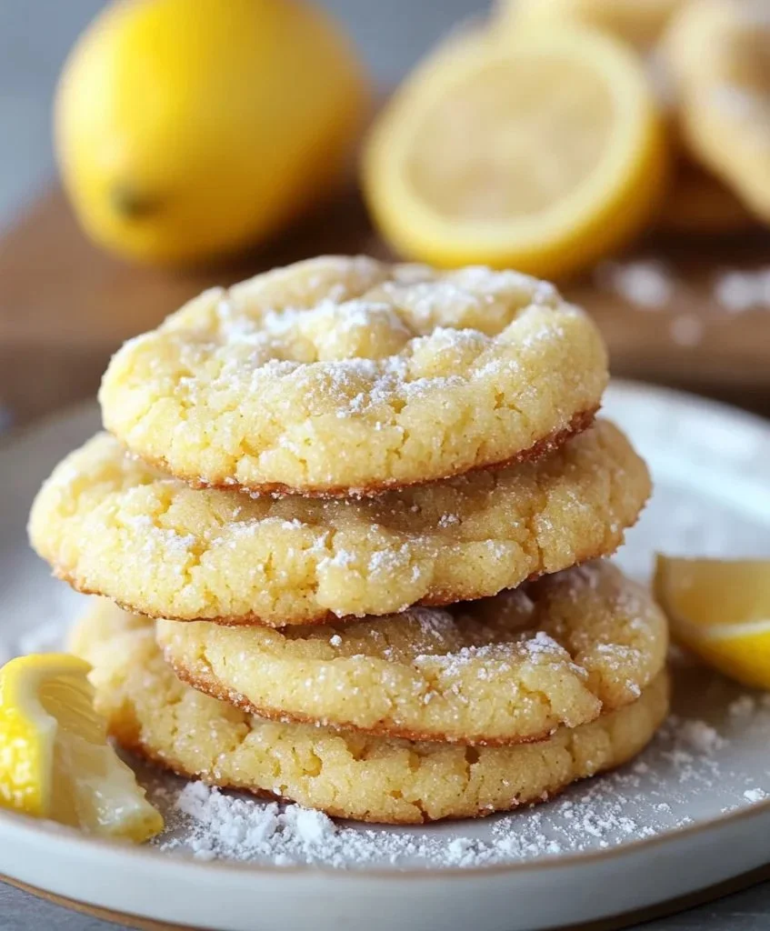 Lemon Gooey Butter Cookies on a plate with a fresh lemon.
