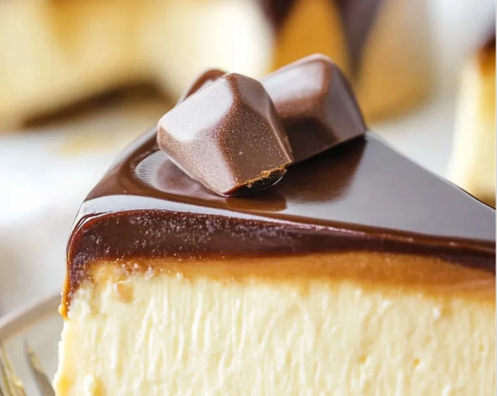 Luxurious millionaire cheesecake topped with chocolate and caramel sauce