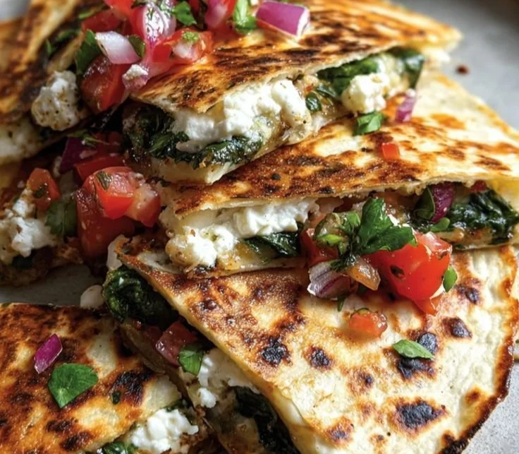Delicious Mediterranean Quesadillas filled with fresh vegetables and cheese