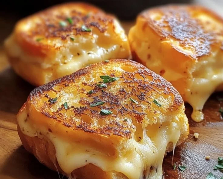 Mini grilled cheese Hawaiian rolls with crispy cheese and soft bread