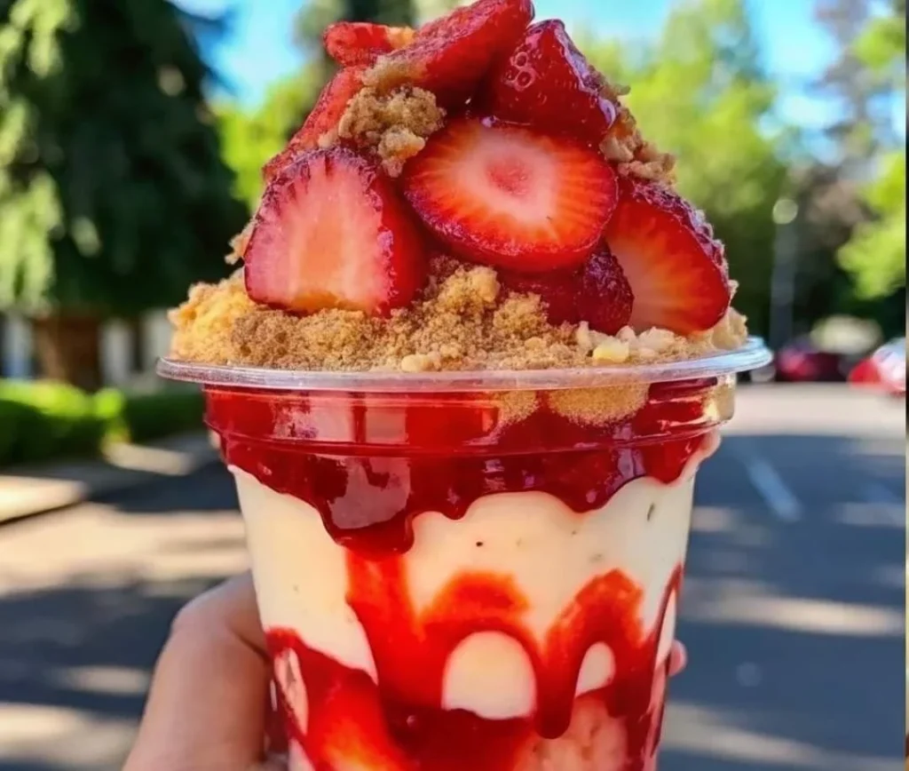 Delicious no-bake cheesecake topped with fresh berries and whipped cream.