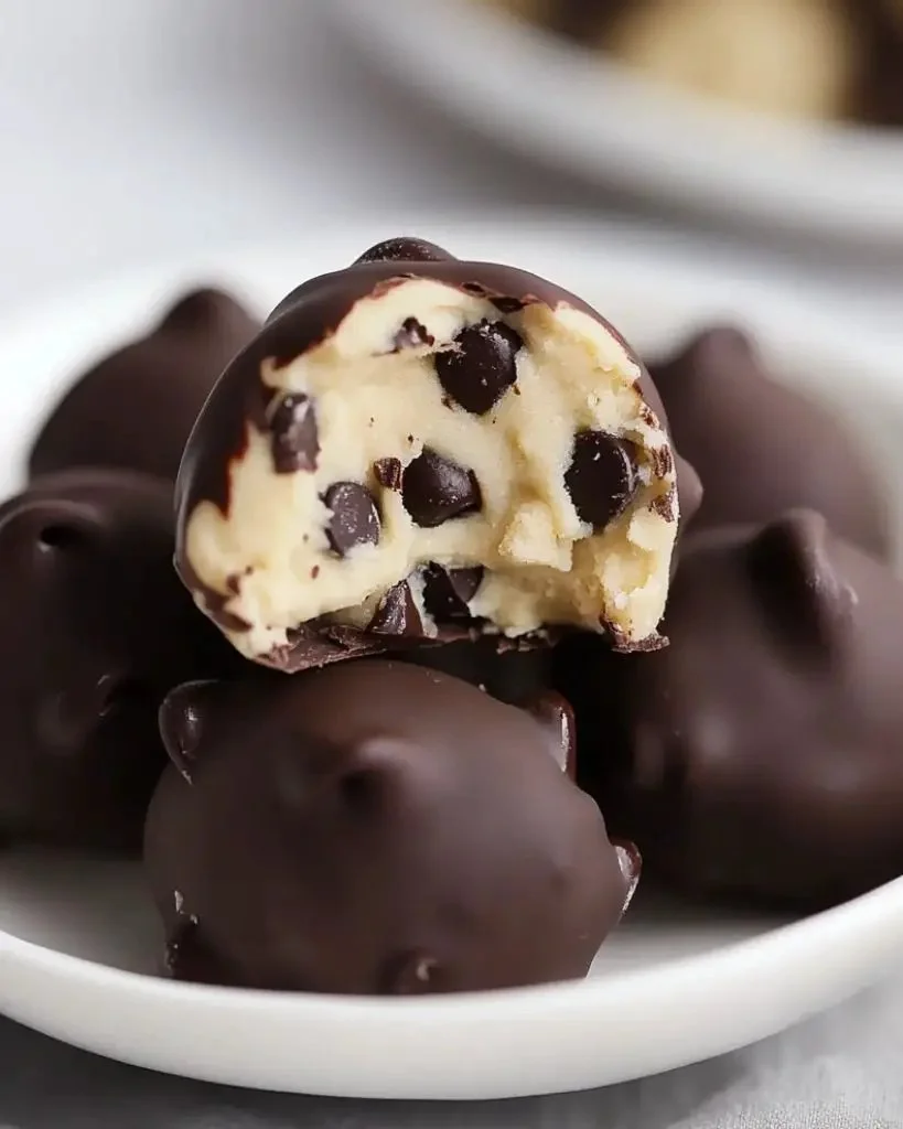 No-bake cookie dough bites made with chocolate chips and a rich dough base