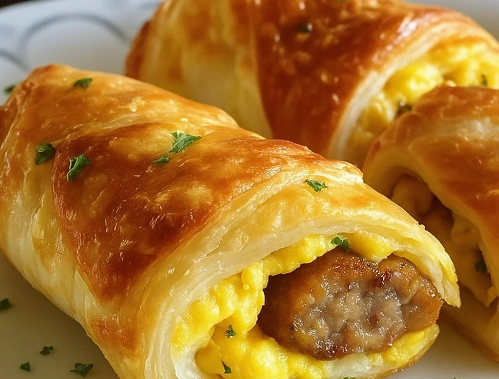 Quick and delicious sausage egg breakfast rolls served on a plate