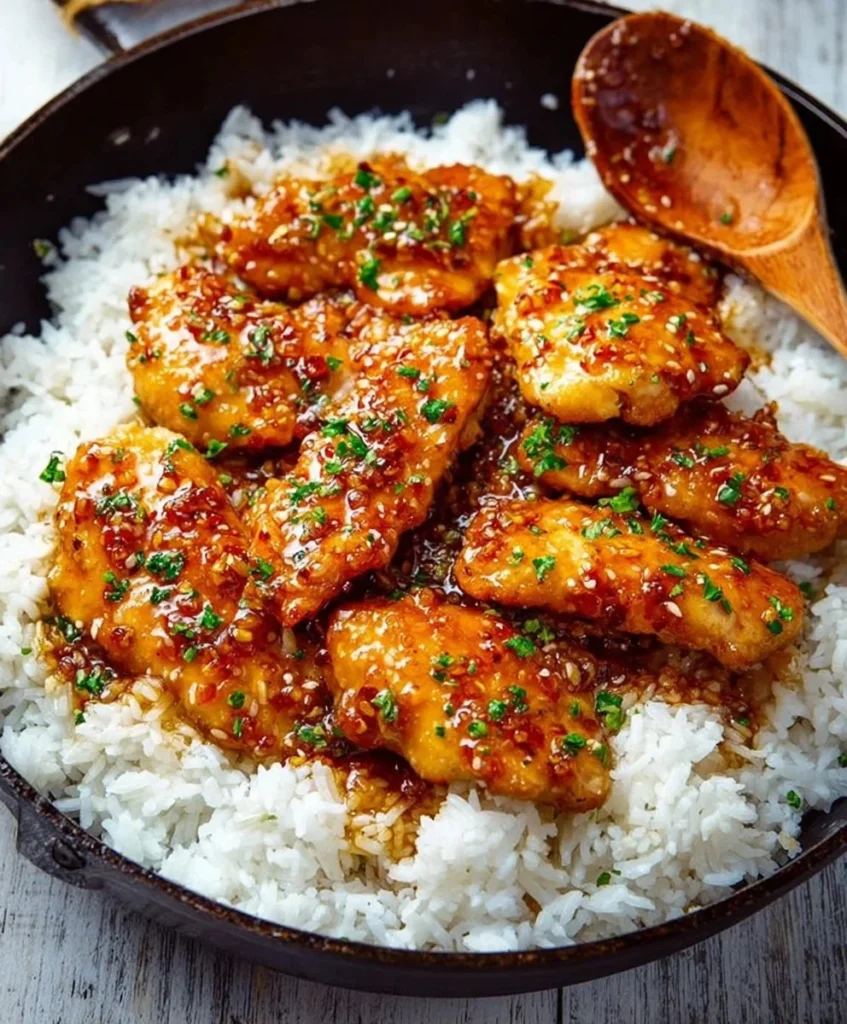 Delicious simple honey garlic chicken plated with vegetables