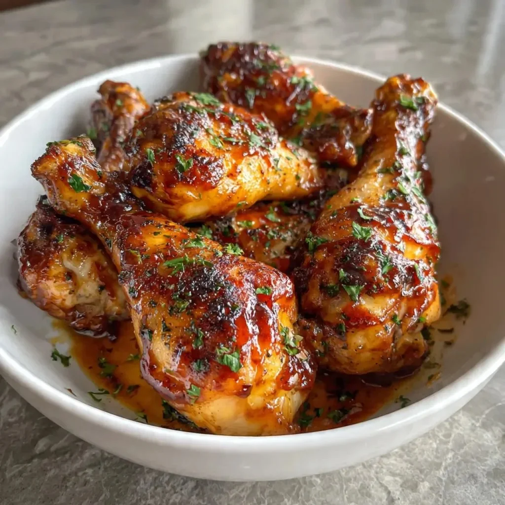 Slow cooker honey BBQ chicken drumsticks served with sides