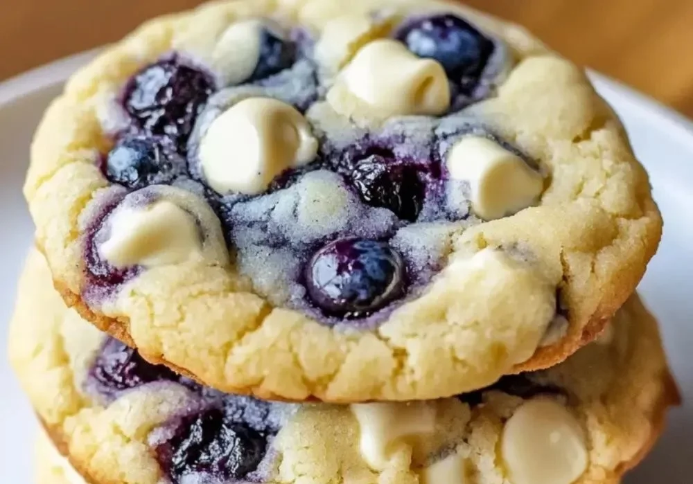 Soft blueberry cheesecake cookies with cream cheese and fresh berries