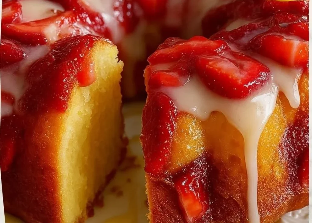 Delicious homemade strawberry pineapple pound cake slice on a plate