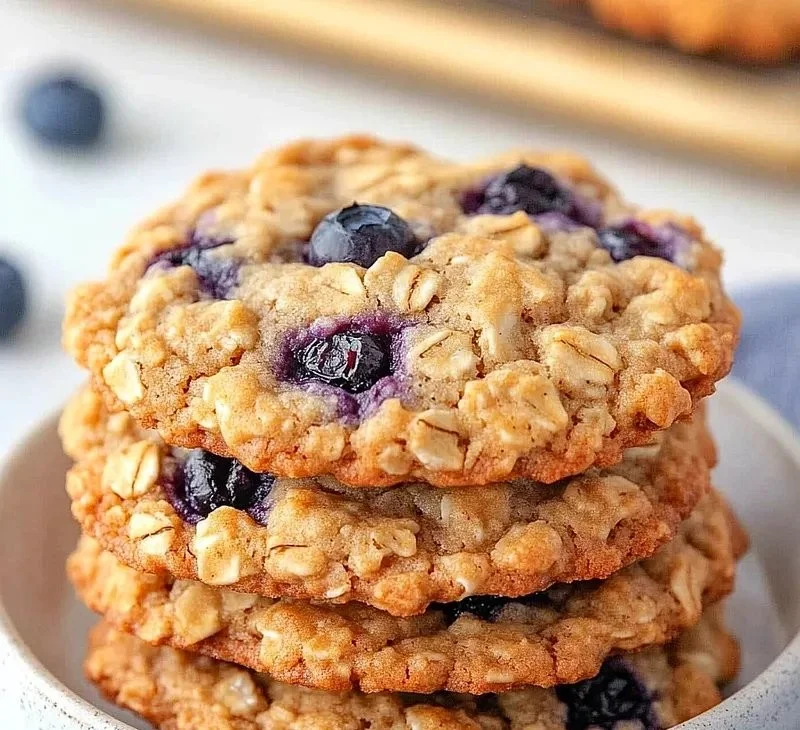 Delicious blueberry oatmeal cookies on a cooling rack