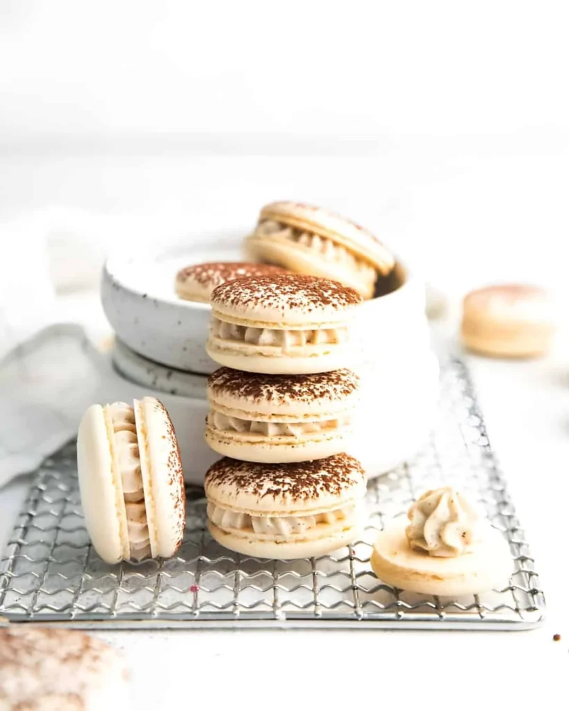 Delicious tiramisu macarons featuring coffee and chocolate flavors