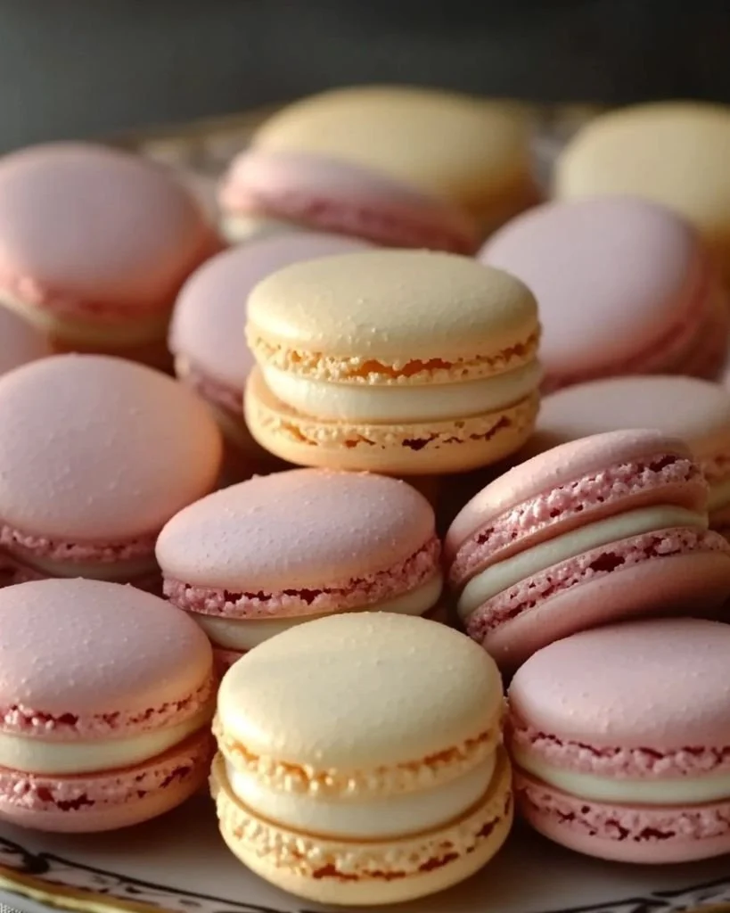 Assorted colorful macarons on a decorative plate