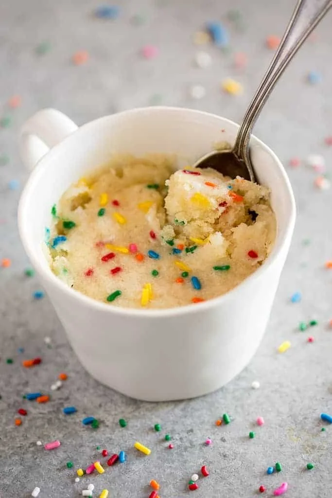 Delicious homemade Vanilla Mug Cake in a ceramic mug