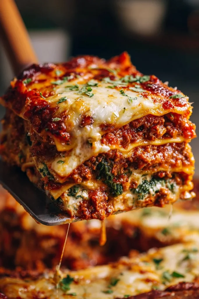 Deliciously layered world's best lasagna with rich cheese and sauce