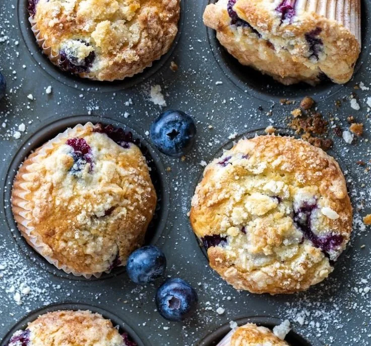 Delicious homemade blueberry muffins fresh out of the oven