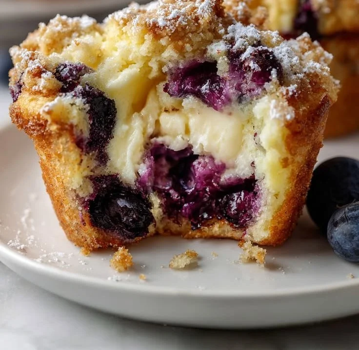 Delicious blueberry cream cheese muffins baked to perfection