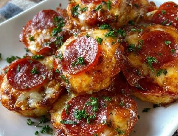 Cheesy keto pepperoni bites served on a plate