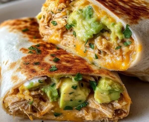 Chicken Avocado Ranch Burritos ready to serve
