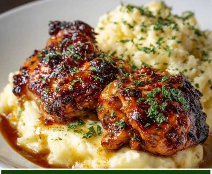 Delicious Chipotle Honey Chicken Thighs served with Smoked Gouda Mashed Potatoes