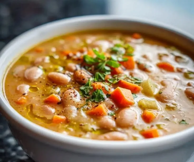Bowl of classic bean soup with modern ingredients for a flavorful meal