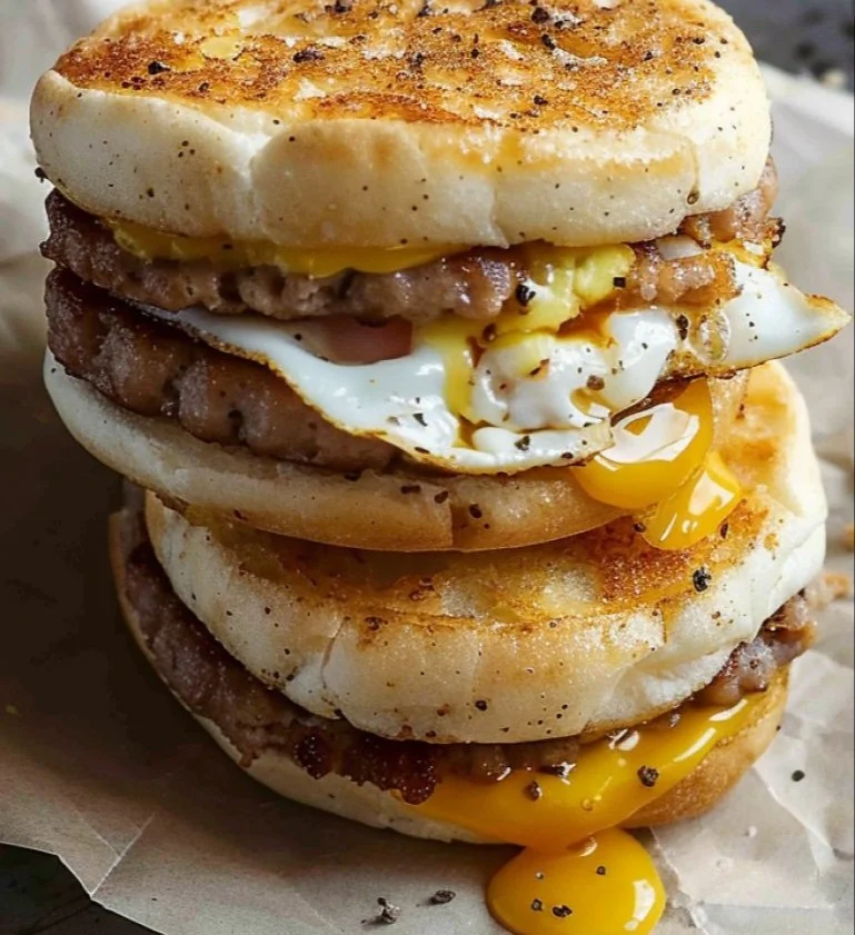 Delicious homemade Sausage McMuffin with egg and cheese