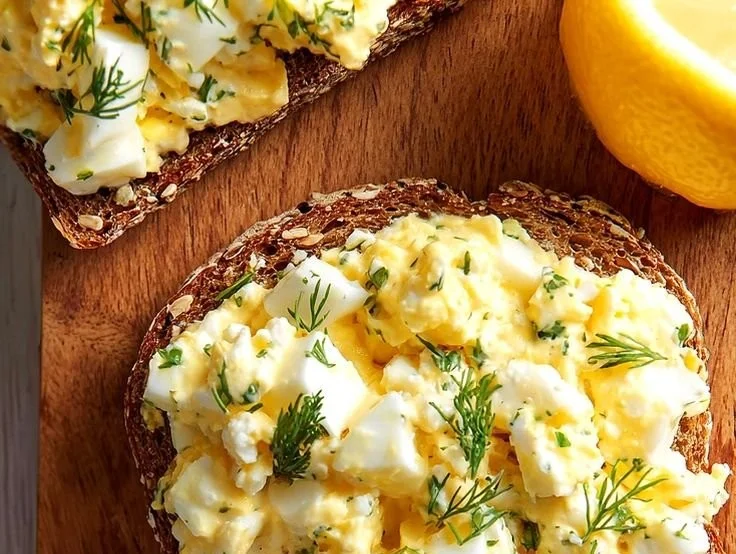 Delicious cottage cheese egg salad sandwich served on whole grain bread