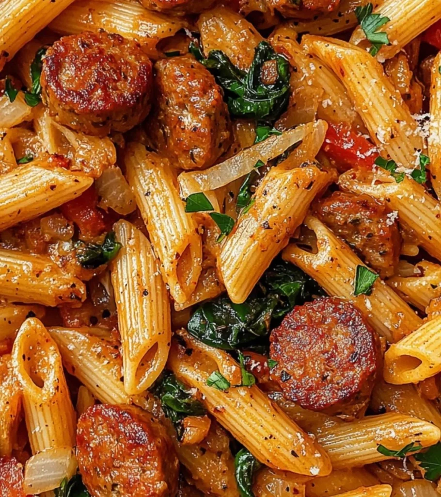 Delicious creamy Cajun sausage pasta dish served in a bowl