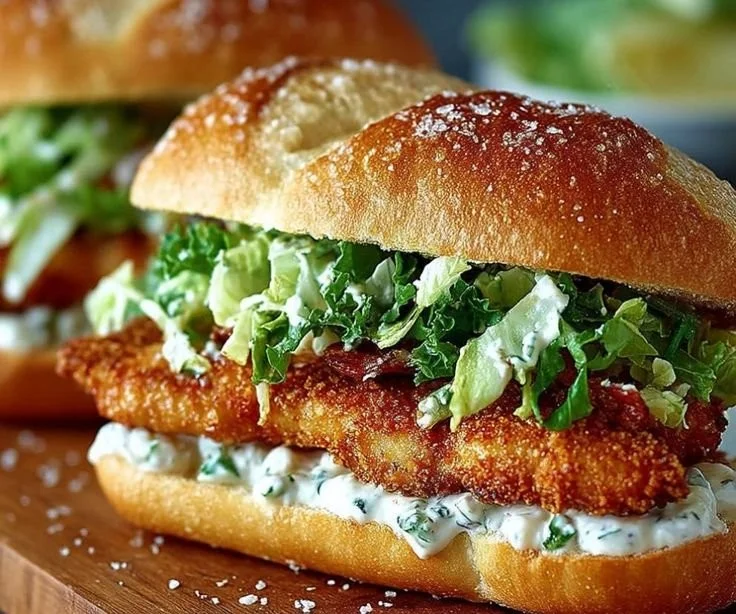 Delicious Crispy Chicken Caesar Sandwich with lettuce and creamy dressing
