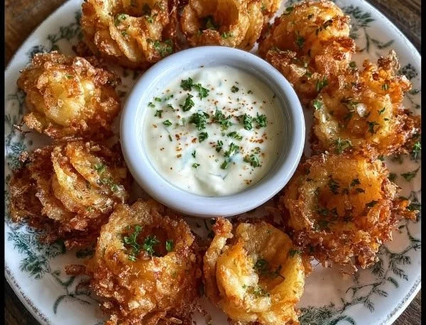 Crispy mini bloomin' onions served with creamy ranch dip