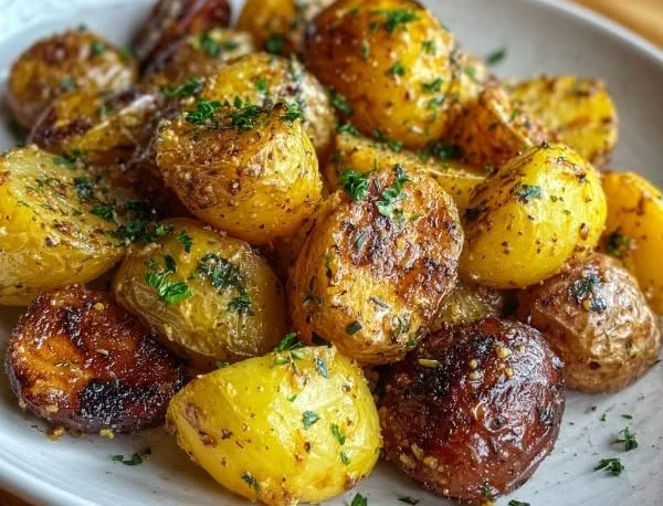 Crispy roasted mustard potatoes seasoned to perfection