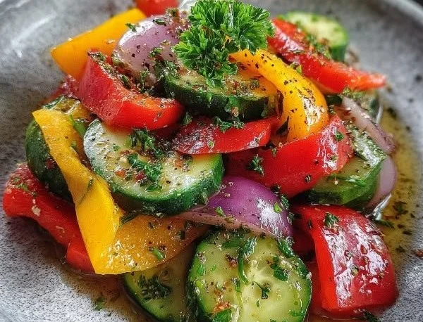 Cucumber and Sweet Pepper Salad with fresh ingredients