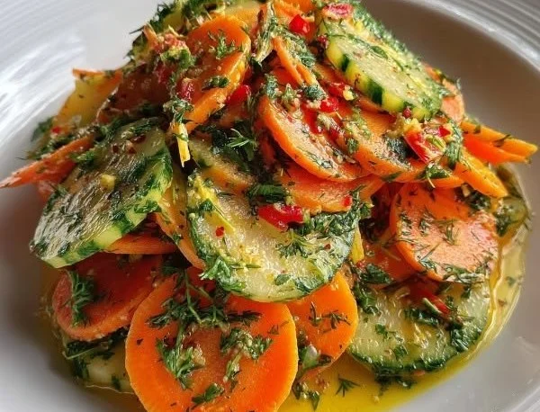 Fresh Cucumber Carrot Salad with herbs and dressing