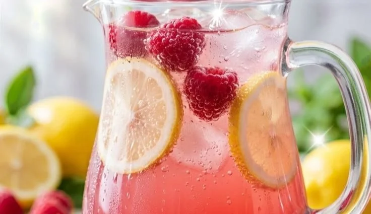 Cupid Raspberry Lemonade Vodka Spritzer cocktail in a glass with garnishes