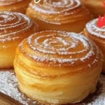 Freshly baked cruffins with a golden flaky exterior and sweet filling