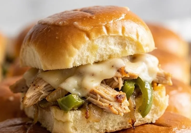 Delicious Chicken Philly Sliders served on a platter with toppings.