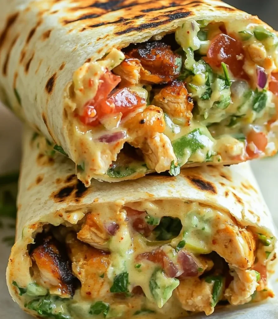 Easy chipotle ranch grilled chicken burrito with fresh ingredients