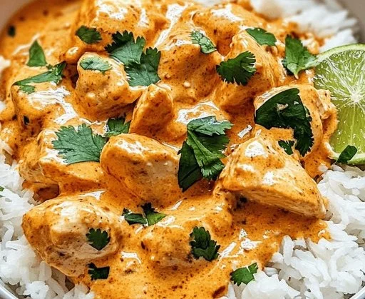 Easy Coconut Chicken Rice Bowl with rice, chicken, and coconut sauce in a bowl