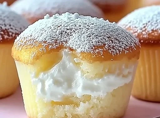 Fluffy Japanese Cotton Cheesecake Cupcakes topped with cream and berries