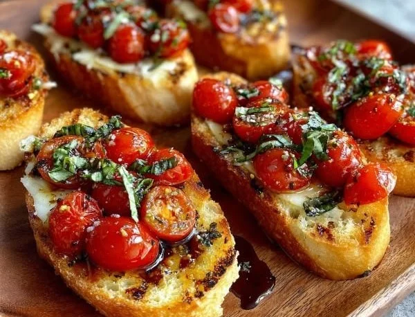 Grilled Tuscan Garlic Bruschetta served on a rustic wooden platter