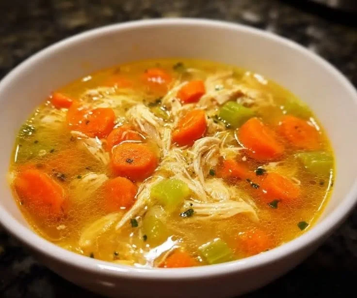 Homestyle chicken soup prepared in a cozy pot, ready in 60 minutes.
