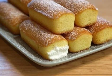 Delicious homemade Twinkies with creamy filling on a white plate