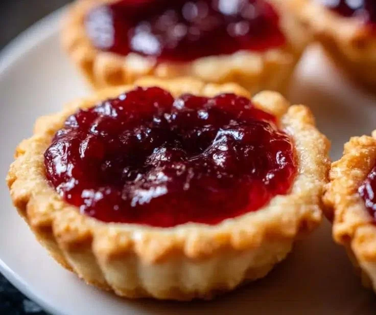 Delicious mini jam tartlets topped with colorful fruit preserves