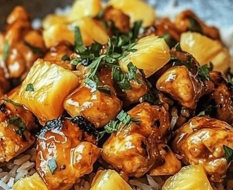 Easy one-pan pineapple chicken and rice dish for a quick dinner.