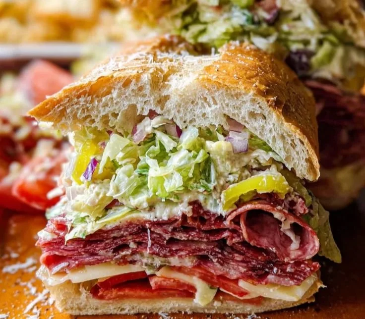 Delicious Italian Grinder Sandwich with fresh salad on a plate