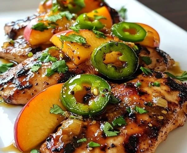 Delicious jalapeño peach chicken with spicy and sweet flavor