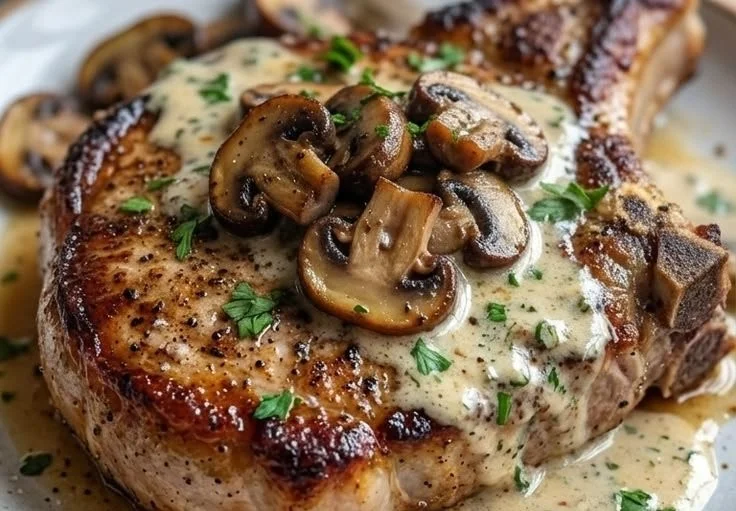 Flavorful Keto Pork Chops served on a plate with seasoning