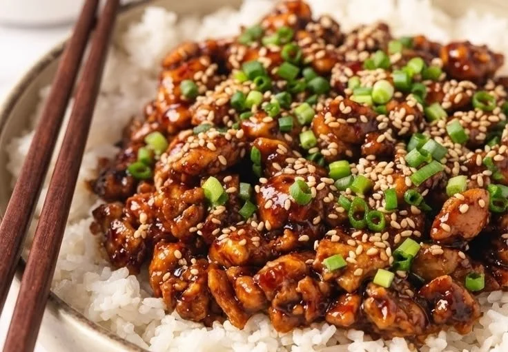 Korean-Style Turkey Rice Skillet with vegetables in a skillet