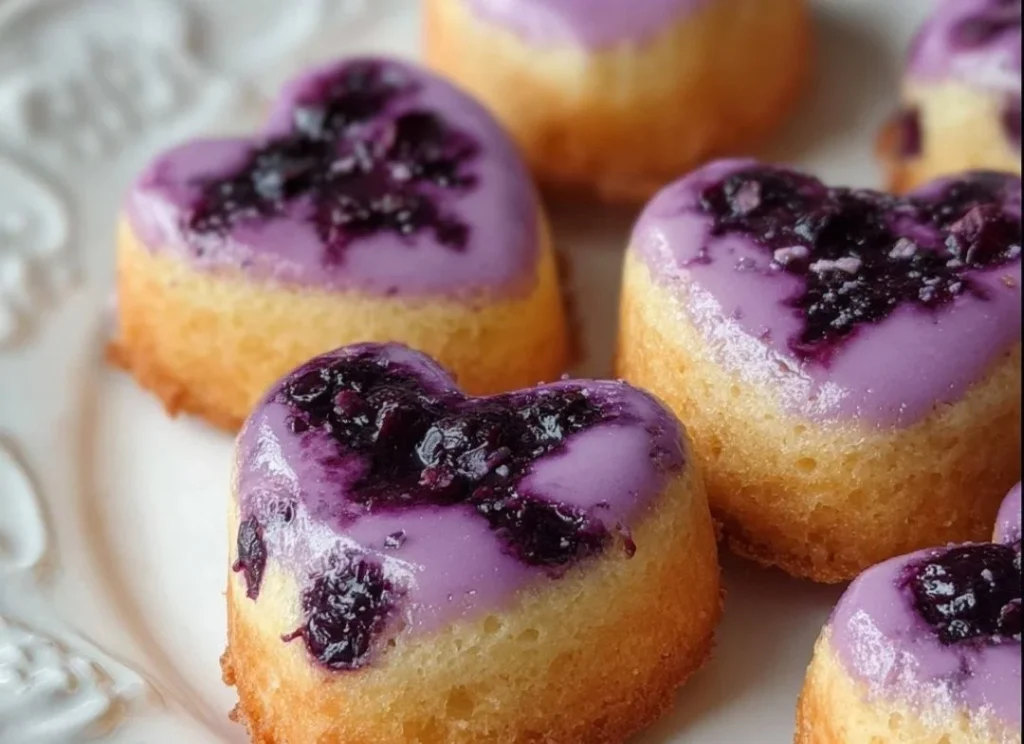 Lavender Blueberry Tea Cakes displayed on a rustic wooden table.