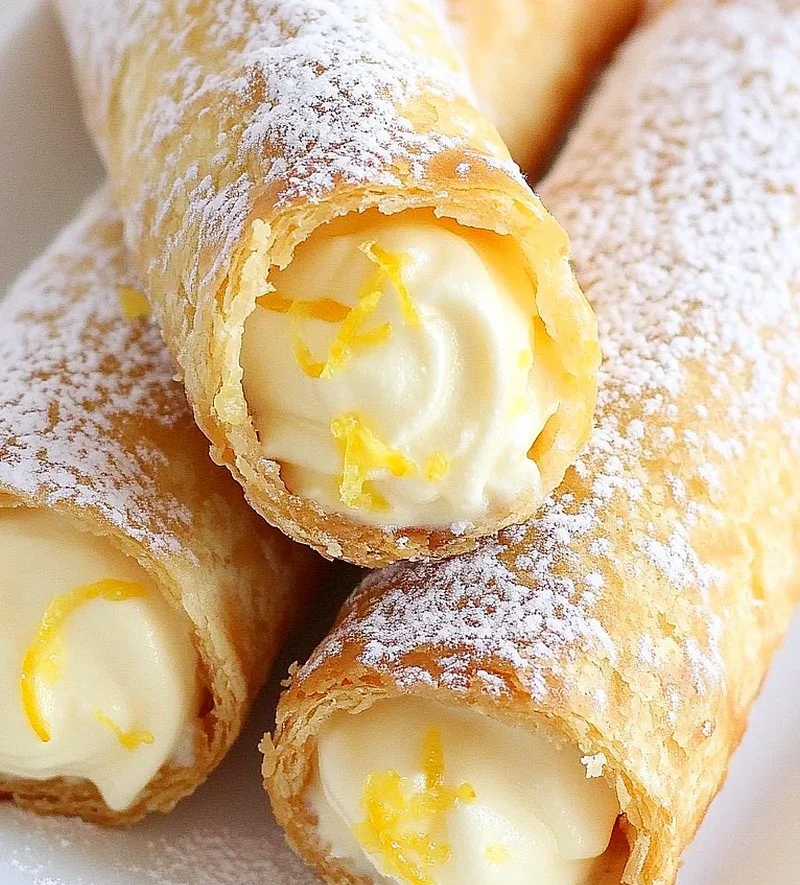 Lemon Meringue Pie Cannoli with a crisp shell and fluffy meringue filling
